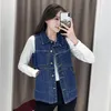 Gilets en Denim pour femmes, couleur printemps et automne, court, grandes poches, tout assorti, filet rouge, veste fine sans manches, printemps et automne 2024