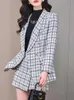 Herfst Winter Plaid Wollen Blazer Kantoor Dames 2 Delige Set Koreaanse Mode Lange Mouw Pak Jas Mini Hoge Taille Aline rokken 240202