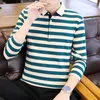 メンズポロス韓国縞模様の基本的なポロシャツ対照カジュアルターンダウンカラーファッションスプレッチ春秋のコンダットTシャツ