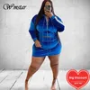 WMSTAR Plus Size Women Ubrania Aksamit Sweet 2 Dwuczęściowy zestaw mini spódnice z kapturem Mini spódnice