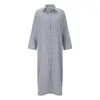 Summer Outfits For Women Stripe Cotton Linen Shirt Lapel Dress Long Sleeve Casual Loose Maxi Dresses Plus Size 240124