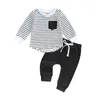 Kläder set Citgeeautumn Toddler Baby Boys Girls Casual Suit Stripe Printed Long Sleeve Tops Pockets Pants Fall Clotle Clothes