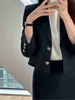 Pantaloni da donna a due pezzi Hong Kong Mi edizione coreana Cappotto da abito professionale blu profumato per donna 2023 Autunnoinverno Nuovo temperamento pendolarismo Pantaloncini di fascia alta s 95AC