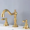 Badezimmer Waschbecken Wasserhähne Luxus Gold Messing Deck montiert Dual Griffe Weit verbreitet 3 Löcher Becken Wasserhahn Mischer Wasserhähne TNF984