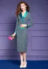 Casual Dresses Women Plaid Tweed Woolen Plus Size Elegant Office Lady Business Chic Dress Long Sleeve 2024 Spring Midi Straight