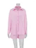 Dames nachtkleding Hiloc Roze Lange mouw Katoen Single-Breasted Korte sets Revers Informeel Pyjamaset Dames 2-delig Loungewear 2024 Lente