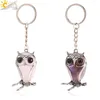 Keychains CSJA Natural Stone Keychain Cute Animal Owl Drop Crystal Pendant Key Ring Card Holder Motorcycle Accessories Jewelry H253
