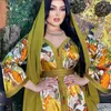 Etniska kläder satin abaya dubai muslimsk tryck hijab klänning kaftan kvinnor mantel klänning jalabiya femme islamisk kalkon musulmane caftan eid ramadan