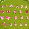 Charms 10st/Lot Christmas Pink Survior Ribbon Butterfly Oil Emamel Diy For Bag Earring Halsbandsmycken Making Handmade Pendant