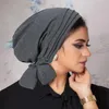 Ethnic Clothing Pre-Tied Muslim Women Hijab Bonnet Chemo Cap Underscarf Pleated Bandana Hair Loss Hat Beanies Cancer Femme Headband Wraps