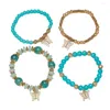 Strand 4Pcs Women Bohemia Style Bracelet Faux Crystal Beads Butterflies Pendant Elastic Wristband Jewelry Gift