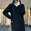 Casual Dresses Pure Cashmere Knitted Dress Women's Loose V-neck Mid-Length Over The Knee Sweater Base Skirt