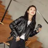 Women's Motorcycle Style Fashion leather jacket with belt short coat with downgraded zipper and vintage lapel jacket 240125