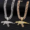 Catene Uomo Donna HipHop Bling Collana con ciondolo pistola mitragliatrice Catena in acciaio inossidabile/zircone Miami Cuban Link Gioielli punk