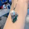 Hänge halsband Green Crystal Tahitian Pearl Cubic Zirconia Set Necklace Women Leaf Angel Jewelry Virgin Girls Friends Gift Love Vintage