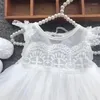 Flicka klänningar baby födelsedag prinsessan klänning elegant broderi blomma pärlstav vit dop tutu klänning barn formell kväll festdräkt