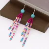 Boucles d'oreilles pendantes pour femmes, style bohème, bijoux faits à la main, perles de cristal d'argile colorées, accessoires pompon, cadeaux, goutte