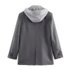 Taop Za Early Spring Product Womens Fashion and Casual Versatile Buckle Zipper Decoration Hooded Panel Suit Coat 240127