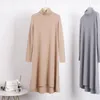 Casual Dresses 2024 Autumn Winter Black Cashmere Turtleneck Knittad Gray Women Dress Fashion Asymmetrical Long Khaki tröja