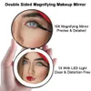 Mini Portable Folding Travel Mirror LED Light Makeup Mirror Compact Mirror 10X Magnification 2-sided Beauty Makeup Round Mirror 240123