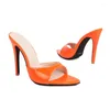 Pantoufles Été Néon Jaune Marine Orange Sexy Casual Femmes Minces Talons Hauts Diapositives Mules Bout Ouvert Chaussures Stiletto Sandales Taille 47