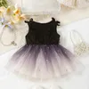 Girl Dresses Stars Print Sequin Tulle Dress Baby Tank Sleeveless Summer Infant Mesh Ruffle Trim Bowknot Sundress