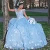 Sky Blue Quinceanera 드레스 볼 가운 댄스 파티 드레스 아플리케 구슬 Tull Sweet Sweet 16 Dress Party Princess Gown Vestidos de 15