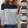 Women's T Shirts 2024 Spring Striped Print Patchwork T-Shirts Women Casual O-Neck Office Top Pullover Autumn Long Sleeve Streetwear Tee