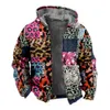 Autumn Winter Fleece Zip Up Hoodies Original Leopard Patchwork Digital Print Men Parka Coat Jackets Ytterkläder Sweatshirts Street 240123