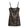 Taop Za Early Spring Product Womens Fashionable temperament slim fit animal print silk satin texture short dress 240127