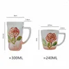 Wine Glasses Hand-painted Pink Rose Glass Cup With Handle Cold Drink Coffee Tea Mug Water Home Office Drinkware Teacup 240ML/300ML Gift