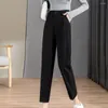 Pantaloni da donna Pantaloni da ufficio drappeggiati alla moda con gamba dritta Abito da donna tinta unita anti-pilling Streetwear