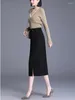 Kjolar Hög midja Split Slim Fit Black Green Mid-long bodycon kjol Kvinnor Spring Fall Elegant Chic Casual Work Suit Office 9924