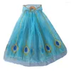 Girl Dresses Girls Hooded Cloak Star Snowflakes Peacock Feather Sheer Ruffle Tulle Stage Cosplay Costume Kids Princess Cape Shawl