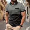 Erkekler Polos 2024 Yaz Anında Amazon Polo Gömlek Yoklu Zip Baskılı Striped Sport High Street Nefes Alabilir
