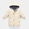 Manteau en duvet pour enfants, vêtements en coton, à capuche, Long, peluche, épais, chaud, solide, à la mode, pour garçons et filles, hiver 2024, 3-12 ans