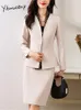 Yitimuceng Two Piece Set Womens Office Ladies Elegant V Neck Long Sleeve Loose Blazer Solid Slim Kjol Duits 240202