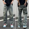 Men's Jeans Cool Urban Streetwear Ripped Hole Wide Leg With Multi Pockets Distressed Details For Casual Hip Hop Style