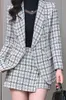 Herfst Winter Plaid Wollen Blazer Kantoor Dames 2 Delige Set Koreaanse Mode Lange Mouw Pak Jas Mini Hoge Taille Aline rokken 240202