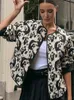 Mode Vintage fleur imprimé coton veste femmes mode à manches longues court Cardigan automne dames Chic haut Streetwear 240125