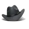 Vintage Winter Parentchild Women Men Kid Wool Wool Wide Brim Cowboy Western Hat Cowgirl Bowler Cap Black Leather Band 615754cm 240202