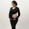 Stretchy Maternity Pography Dress Sexy Hollow Out Revealing Pregnant Belly Long Sleeved Dress Po Studio Clothing 240129