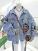 Women's Jackets Korean-Style Light Blue Long Sleeve Denim Jacket Loose Cartoon Embroidery Casual All-Matching Fashion 2024 Autumn