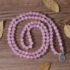 Strand Oaiite 8mm Pink Crystal Armband Female Lotus Pendant Wrap 108Mala Pärlor Healing Charm Necklace Jewelry for Girl Friend