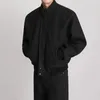 Черные универсальные шерстяные куртки с воротником-стойкой для мужчин, осенняя свободная в корейском стиле модная высококачественная однотонная куртка в стиле ретро 240125