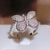 Klusterringar 925 Sterling Silver Exquisite Big Farterfly White Zircon Ring Full Of Diamonds For Ladies Jewelry Party Wedding Birthday Present