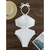 Women's Swimwear 2024 Sexy Halter Cut Out Wrinkled One Piece Swimsuit Women Female Padded High Leg Bather Bathing Suit Swim V4758