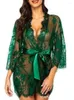 Conjuntos de sutiãs plus size mulheres sexy lingerie robe porno sleepwear camisola renda ver através do vestido transparente babydoll erótico nightwear conjunto