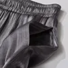 Pantaloni da donna a gamba larga Moda vintage grigio scuro Pantaloni lunghi morbidi Autunno vita elasticizzata in seta scintillante metallizzata