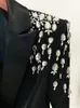 HIGH STREET est Designer Jacket Womens Double Breasted Rhinestone Diamonds Beaded Long Blazer Dress 240202